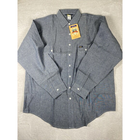 NOS Vintage Osh Kosh B'gosh Shirt Men 2XLT Tall Chambray Cotton Blue - Picture 2 of 9